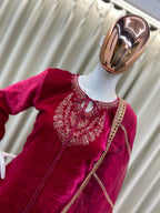 Vastranavya Pink Velvet Sequence Embroidery Work Kurta & Bottom With Dupatta | Grocsy