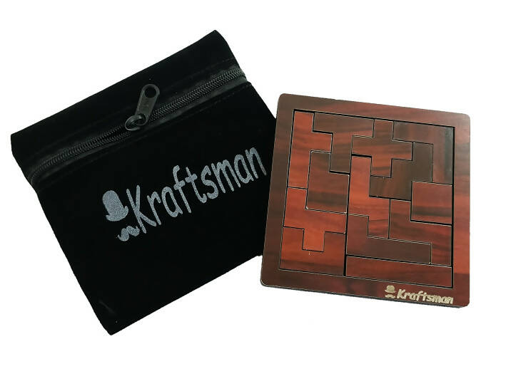 Kraftsman Portable Wooden Tetris Puzzle | 13 Pieces Puzzle Board for Kids and Adults | Travel Pouch Included | Grocsy