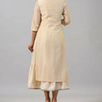 Juniper Women Gold Chanderi Printed Layered Maxi Dress with Embroidered Yoke | Grocsy