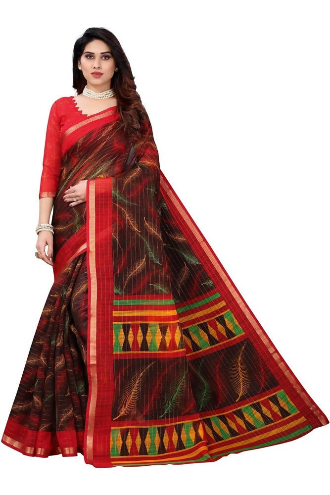 Vamika Brown Linen Zari Border Saree | Grocsy
