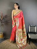 Prime Volt Premium Soft Silk Mayur Paithani Saree with Peacock Meena Weaving & Rich Pallu-Bright Pink | Grocsy