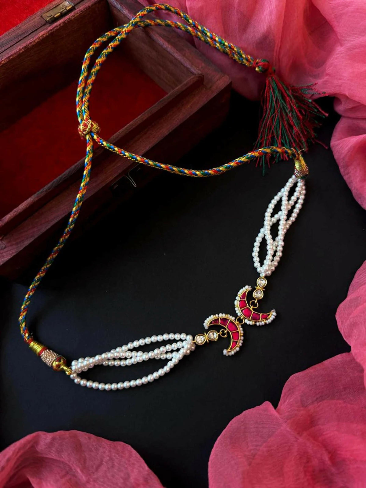 Joban Fashion Women Red Pachi Kundan Pendant Pearl Mala Necklace | Grocsy
