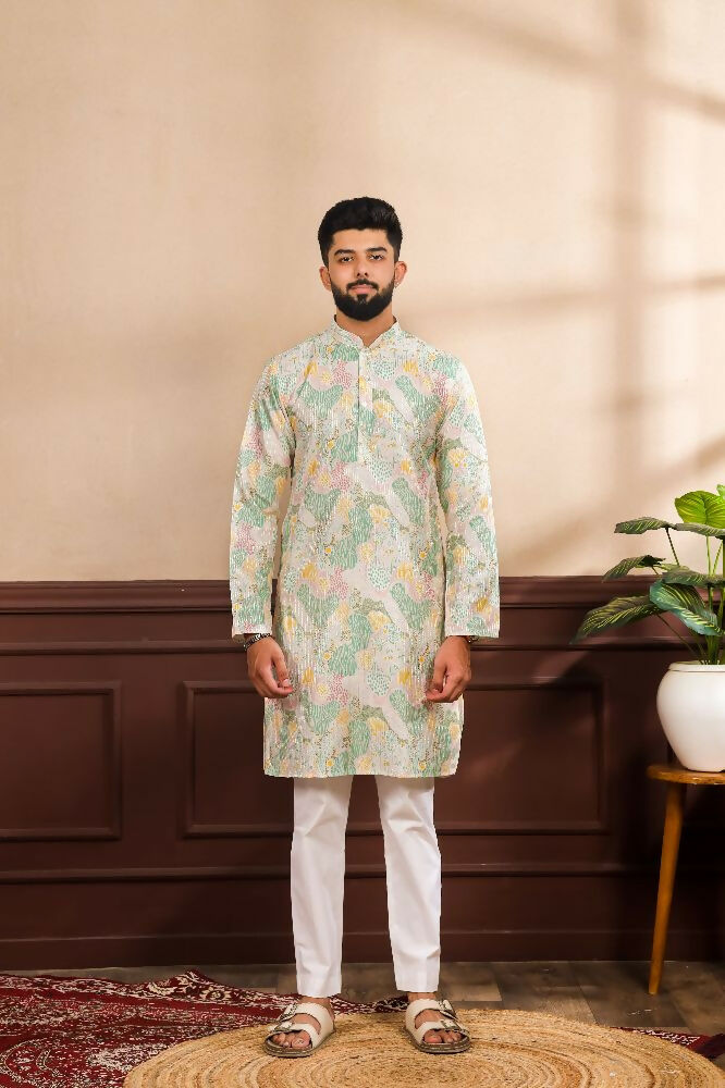Multy Art Silk Digital Printed, Embroidery Work Kurta Set - Mahotsav | Grocsy