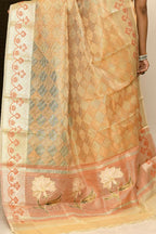 Joban Fashion Light Orange Saree Kota Tissue With Embroidery And Applick Anchal | Grocsy