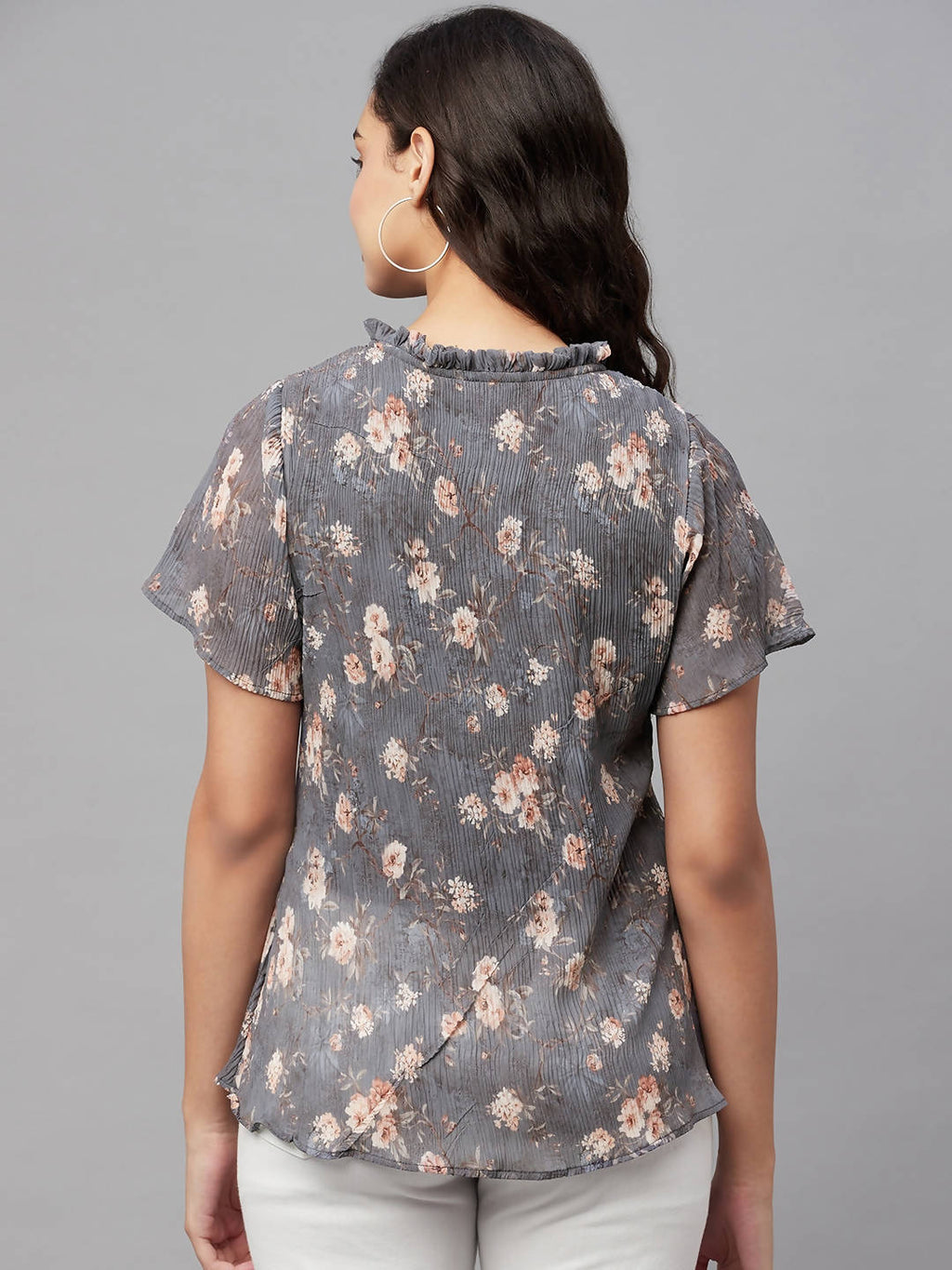 Myshka Grey Printed Half Sleeve Round Neck Top | Grocsy