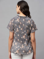 Myshka Grey Printed Half Sleeve Round Neck Top | Grocsy