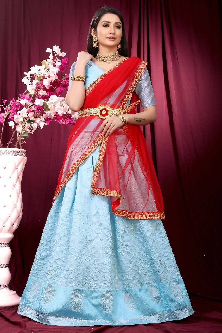 DEIANA'S Beautiful Pure Jari Silk Weaving Lehengha Choli - Sky Blue | Grocsy