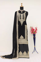 Vastranavya Gorgeous Black Faux Georgette with Embroidery 3mm Sequence & Coding Work Pakistani Straight Pant Suit | Grocsy