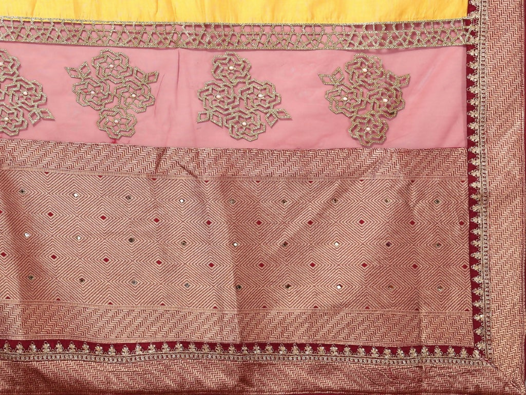 Yellow Silk Georgette Cord And Sequins Embroidery Laser Cut Applique Work Saree - Norita Saumya | Grocsy