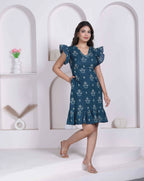 Miravan Women Empire Waist Blue Mini Length Dress | Grocsy