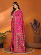 Joban Fashion Magenta Meena Weaves Pashmina Sarees | Grocsy