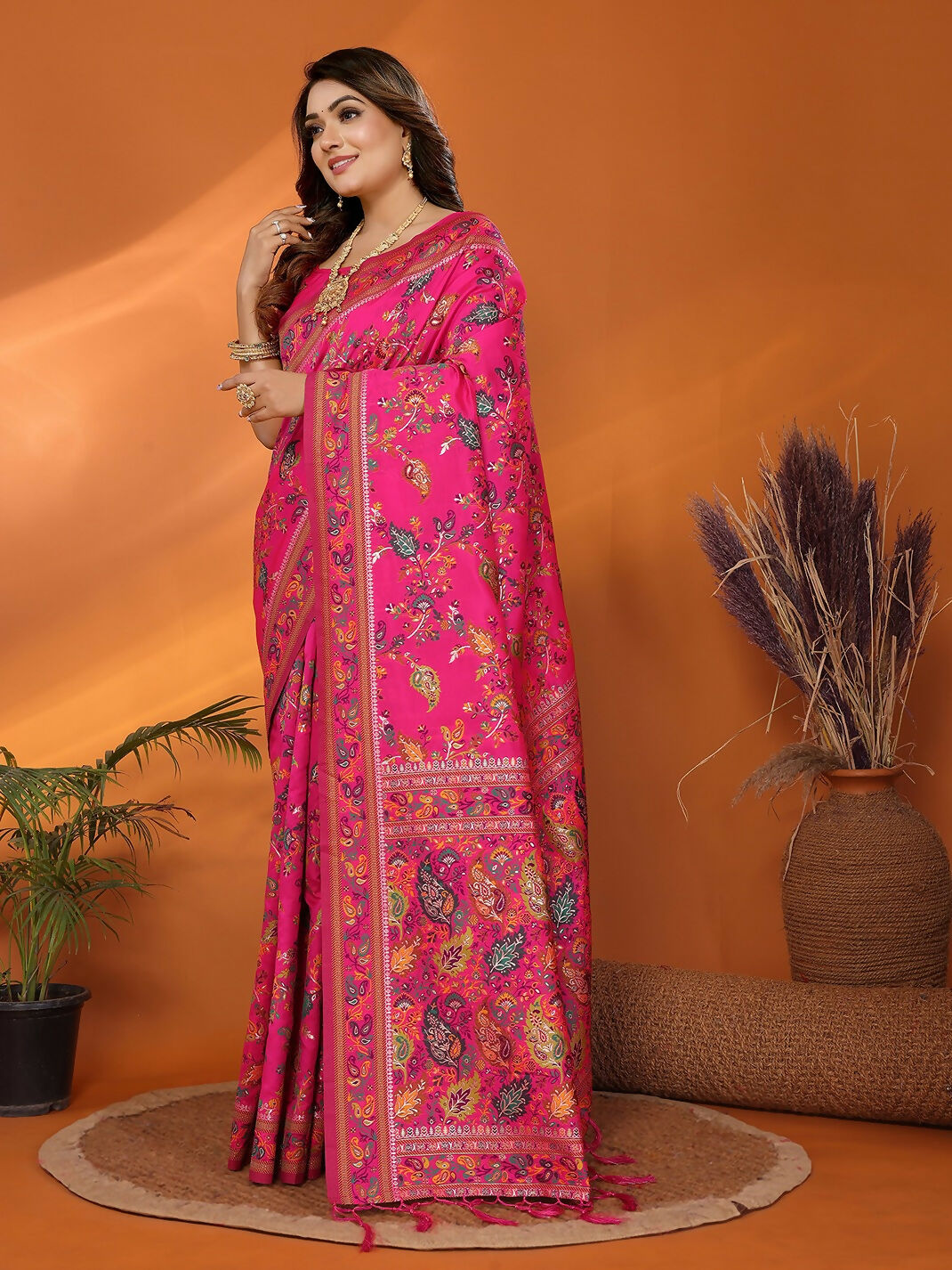 Joban Fashion Magenta Meena Weaves Pashmina Sarees | Grocsy