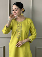 Lemon Viscose chanderi Stitched Suit With Dupatta - Tanisha | Grocsy