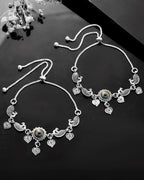 VOJ Set Of 2 Silver Plated Peacock Handcrafted Anklets | Grocsy