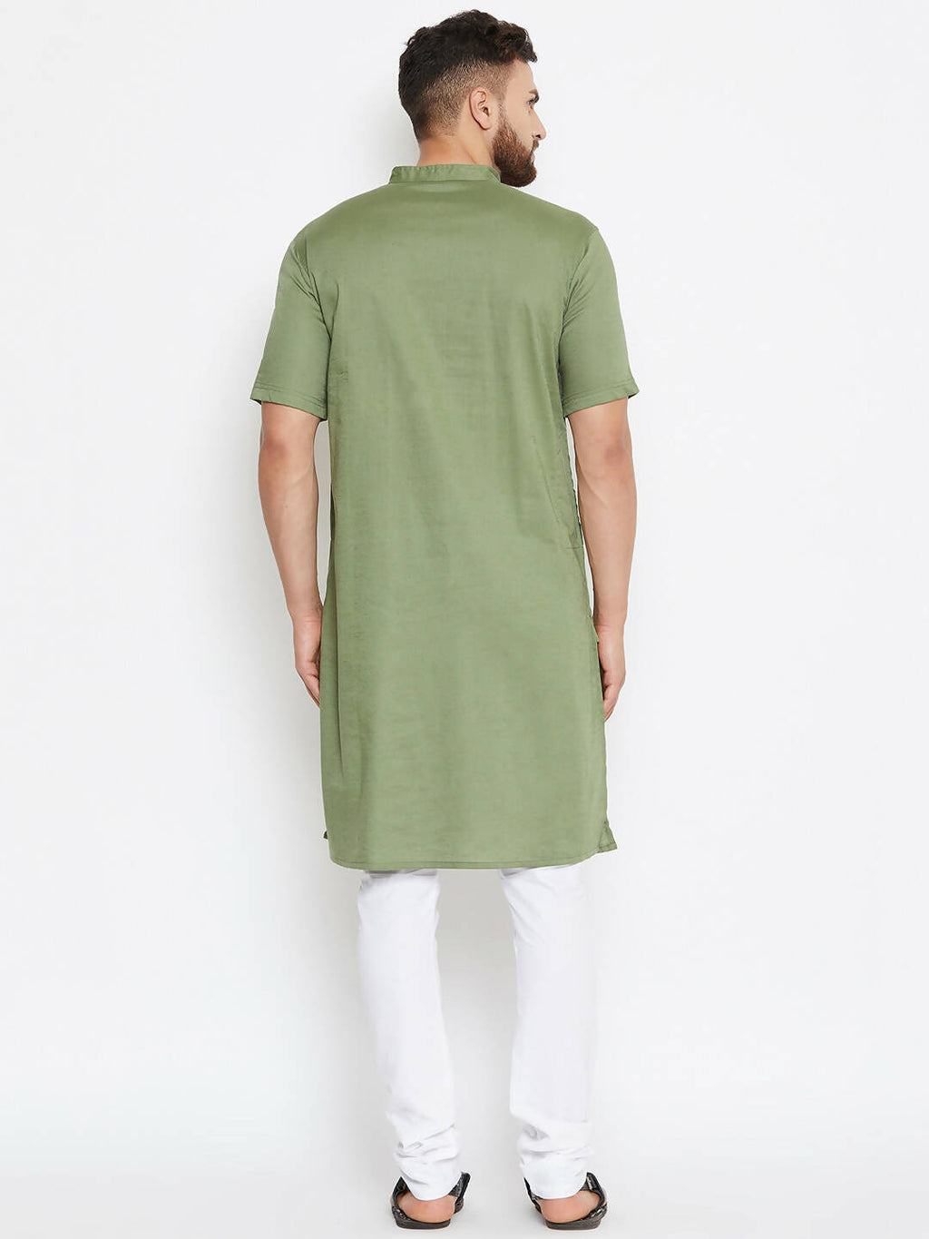Even Apparels Green Color Pure Cotton Men's Kurta With Band Collar | Grocsy