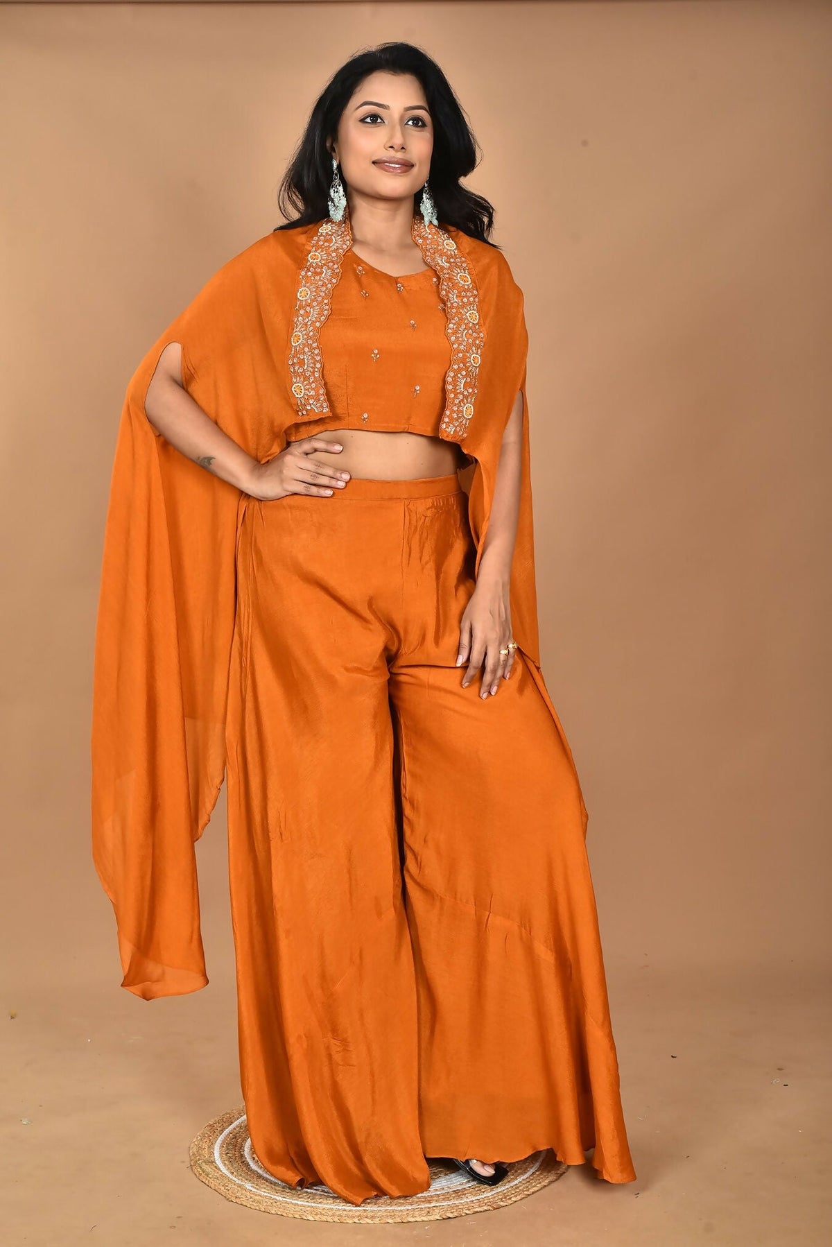 Morchari Women And Hand Embroidery Palazzo Set-Mustard | Grocsy