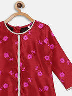 Ahalyaa Red Poly Silk Straight Printed Kids Kurta Palazzo Set For Girls | Grocsy