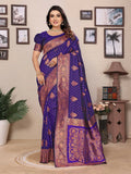 Joban Fashion Banarasi Navy Blue Woven Soft Silk Saree | Grocsy