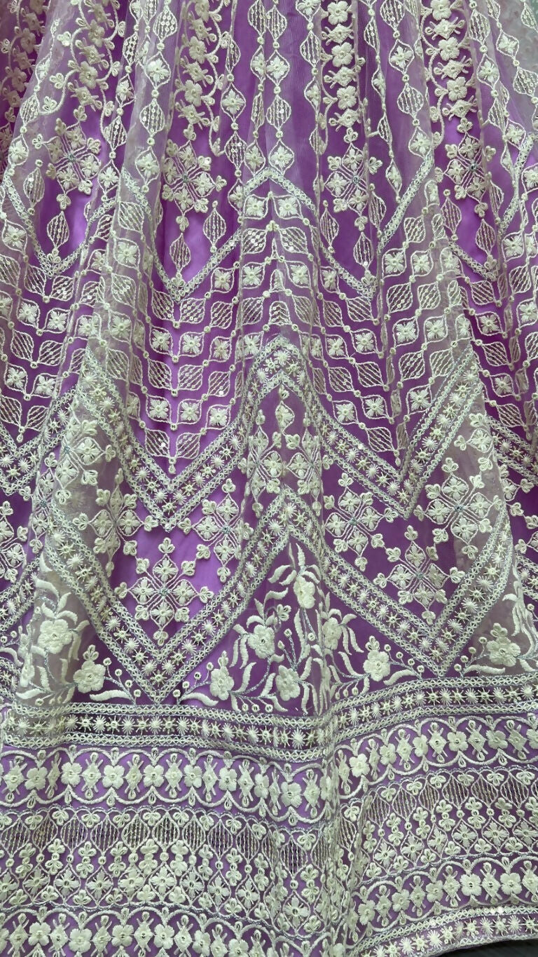 Jyoti Fashion Women's Mauve Net Patterned Thread Embroidered with Sequins Wedding Lehenga Choli | Grocsy
