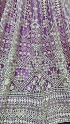 Jyoti Fashion Women's Mauve Net Patterned Thread Embroidered with Sequins Wedding Lehenga Choli | Grocsy