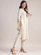 Aavyora Women's Off-White Embroidered Cotton Flex Co-Ord Set | Grocsy