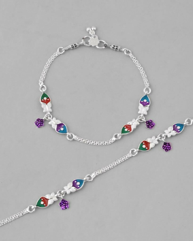 VOJ Set of 2 Mutli Color Meenakari Anklet | Grocsy