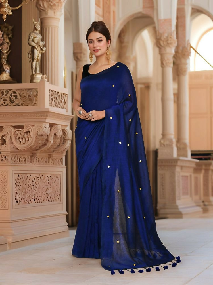 Joban Fashion Women Navy Blue Trendy Cotton Saree | Grocsy
