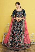 Blue Silk Semi-Stitched Wedding Bridal Lehenga - Nimaya | Grocsy