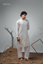 Off White Viscose Designer Embroidery Work Kurta Set - Mahotsav | Grocsy