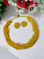 Inhanns Vibrant Handmade 20 Layers Beaded Necklace With Matching Earrings - Yellow | Grocsy