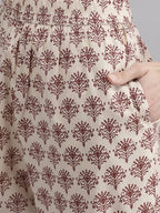 Yufta Women Maroon Floral Printed Regular Thread Work Pure Cotton Kurta with Palazzo & With Dupatta | Grocsy
