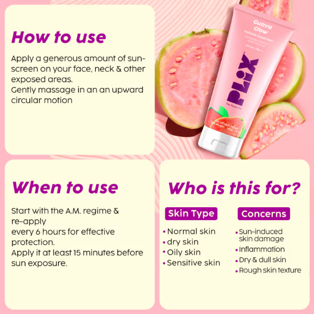 PLIX The Plant Fix Guava Glow Regime With Cleanser With 10% Vitamin C Serum & Invisible Sunscreen | Grocsy