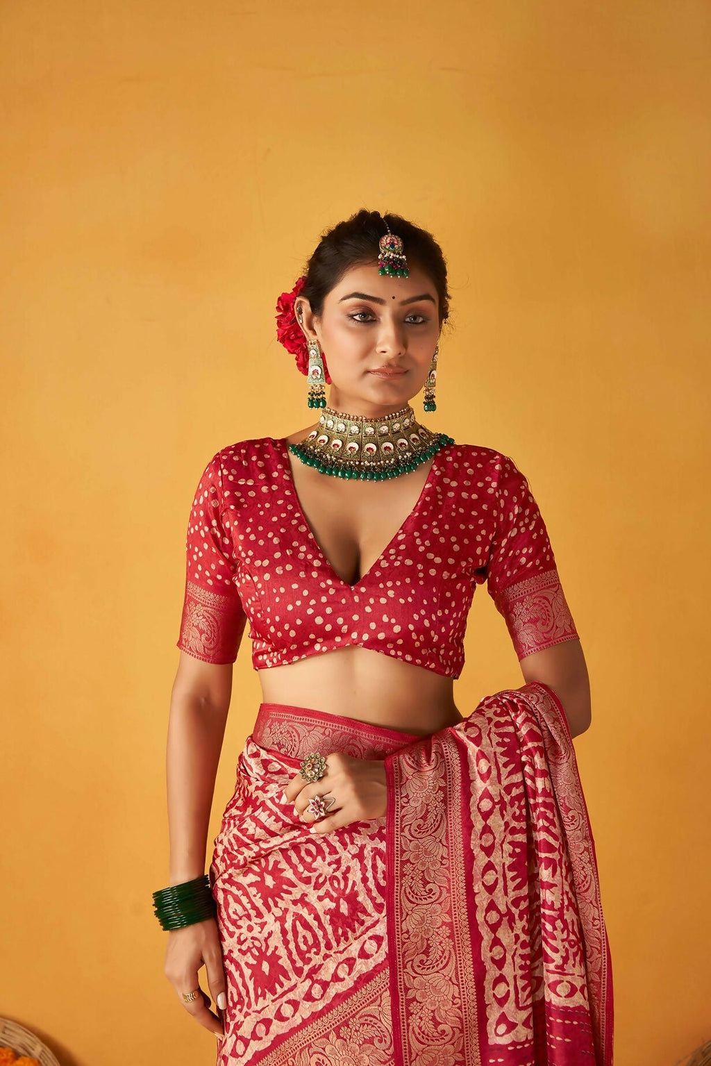 Joban Fashion Kashmiri Silk Zari Border Red Work Saree | Grocsy