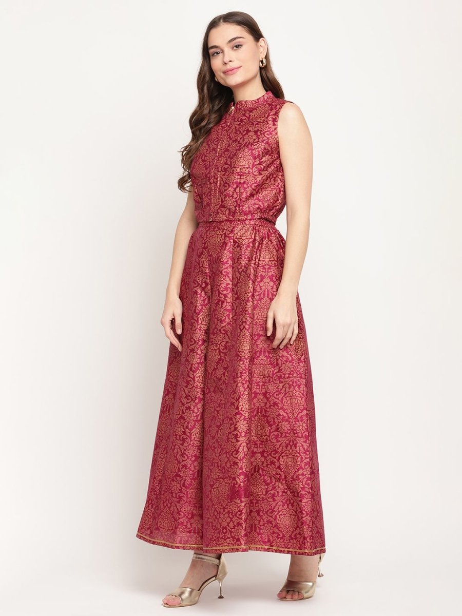 Ahalyaa Women Burgundy Floral Printed Regular Top with Palazzos | Grocsy
