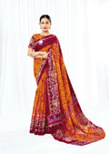 Orange Chanderi Cotton Floral Printed Saree With Unstitched Blouse Piece - Kathika | Grocsy