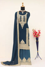 Vastranavya Gorgeous Teal Faux Georgette with Embroidery 3mm Sequence & Coding Work Pakistani Straight Pant Suit | Grocsy