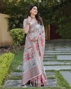 Vastranavya Luxury and Beautiful Soft, Smooth, Flowing Original Pashmina Soft Cotton Saree with Matching Blouse Fabric - Off White | Grocsy