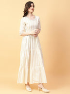 Joban Fashion Cream Cotton Lurx & Hand Work Dress | Grocsy