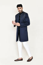 Joban Fashion Blue Colored Velvet Fabric Open Jacket, Indo Western With Straight Fit Pant | Grocsy
