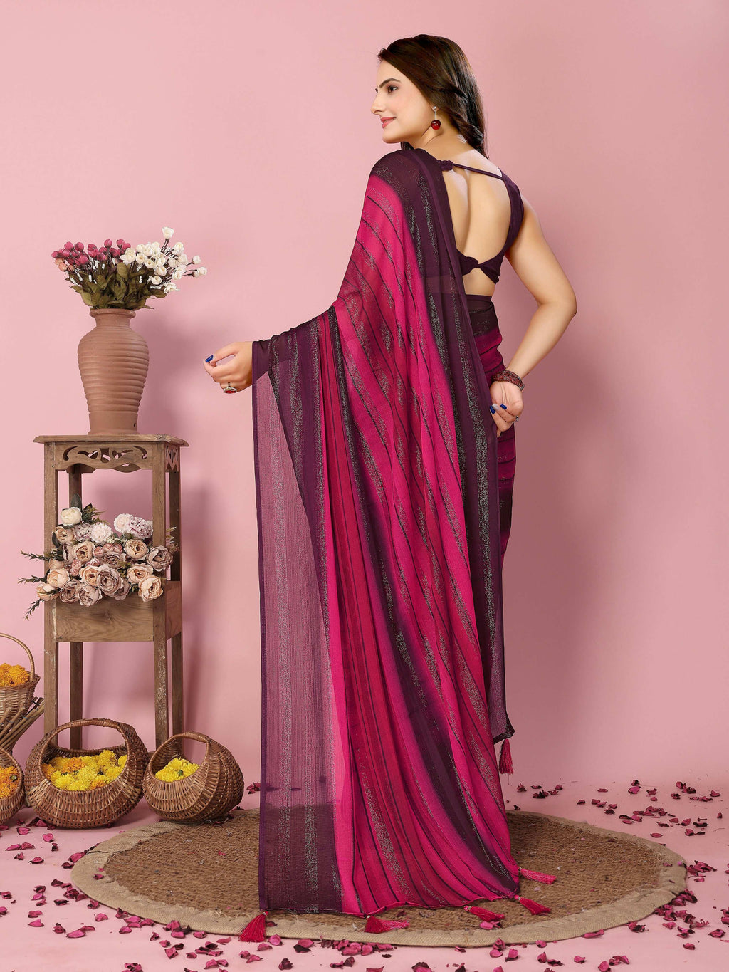 Attractive These Party Wear Ready To Wear Saree - Pink | Grocsy