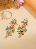 Ruby Raang 22k Gold Polished Blush Pink Kundan Earrings | Grocsy