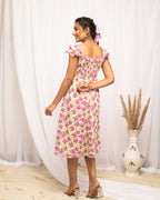 FIORRA Women's Pink Georgette Floral Printed Dress | Grocsy