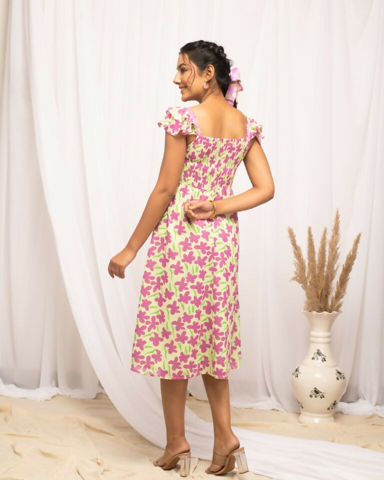 FIORRA Women's Pink Georgette Floral Printed Dress | Grocsy
