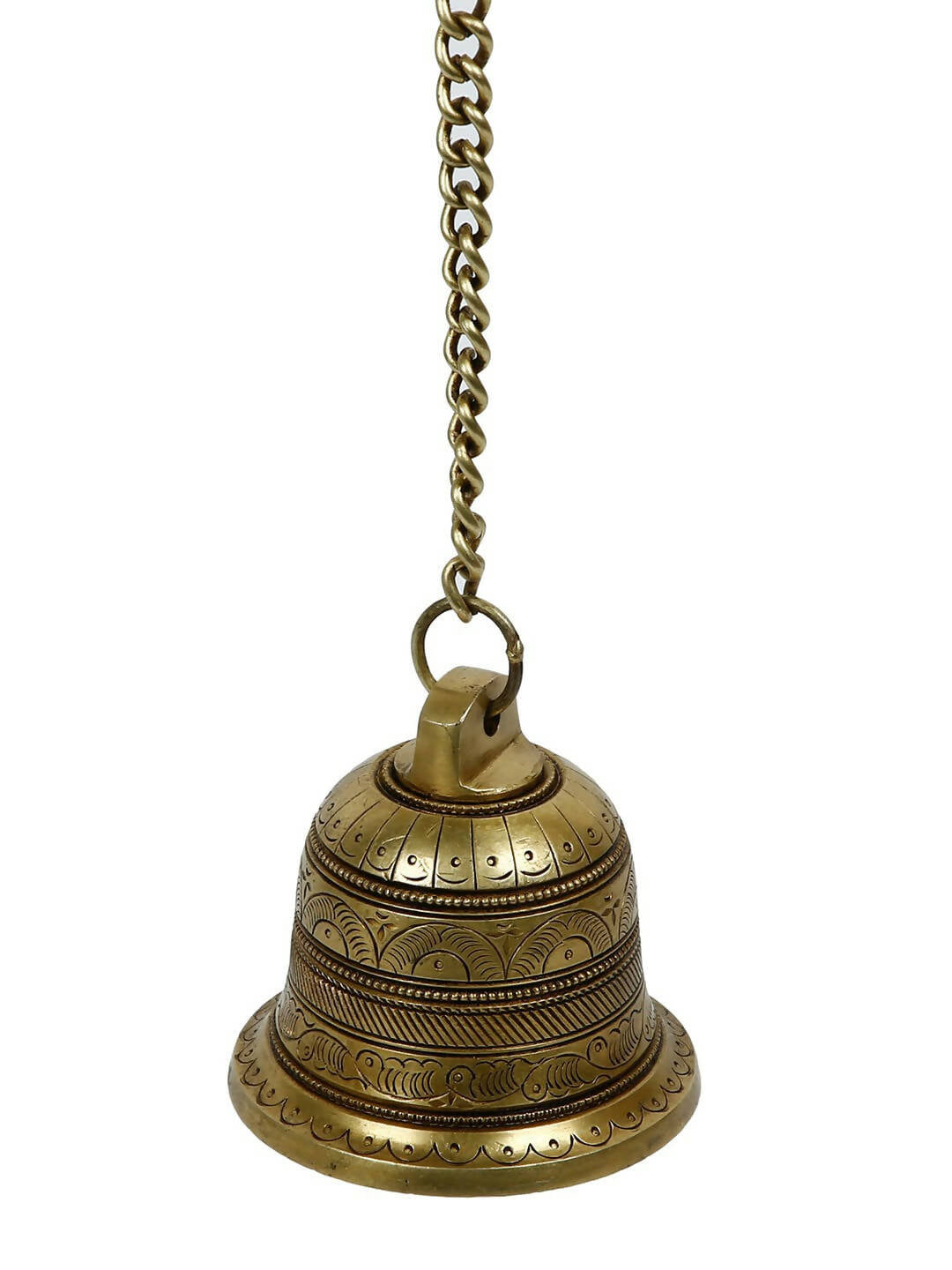 CraftVatika Gold-Toned Brass Hanging Bell with Attached Chain & Hook | Grocsy