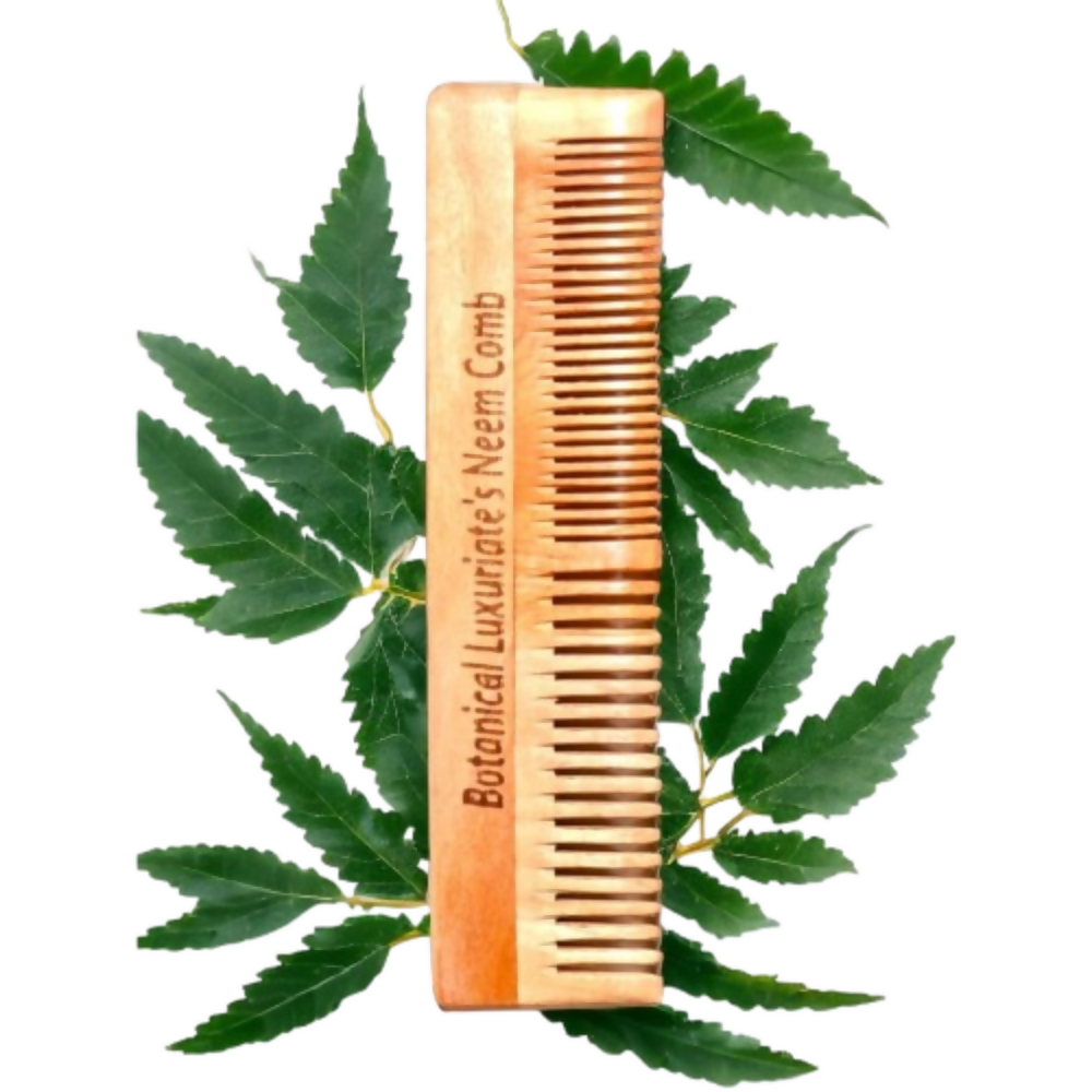 Botanical Luxuriate 100% Pure Neem Wood Comb Dual Tooth With Soft Edges | Grocsy
