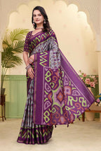 Prime Volt Mal Cotton Purple Ethnic Printed Saree with Designer Blouse Piece | Grocsy