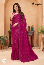 Aayaa Heavy Georgette Double Run Sequance Work Saree With Fitting Sequance Lace Border - Pink | Grocsy