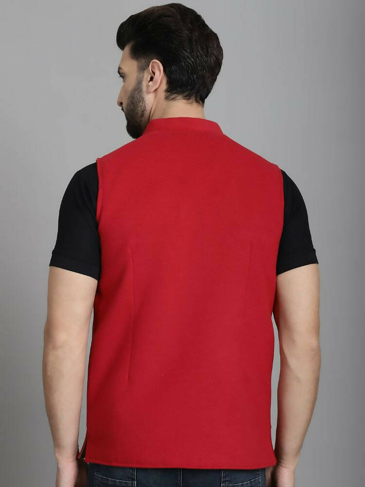 Even Apparels Nehru Jacket With Welt Pockets - Red | Grocsy