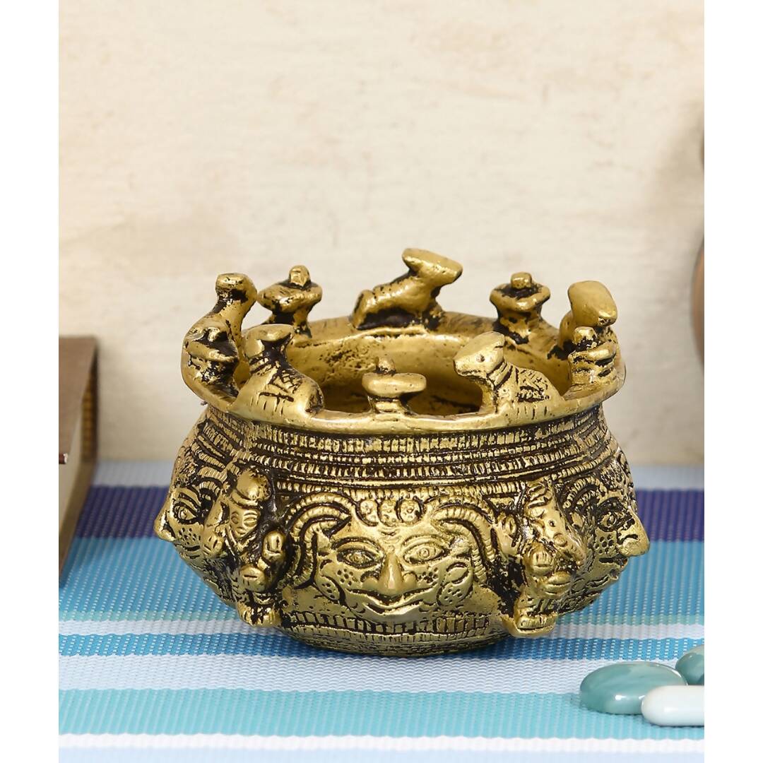 eCraftIndia Gold-Toned Handcrafted Brass Auspicious Nandi Kalash for Religious Offerings | Grocsy