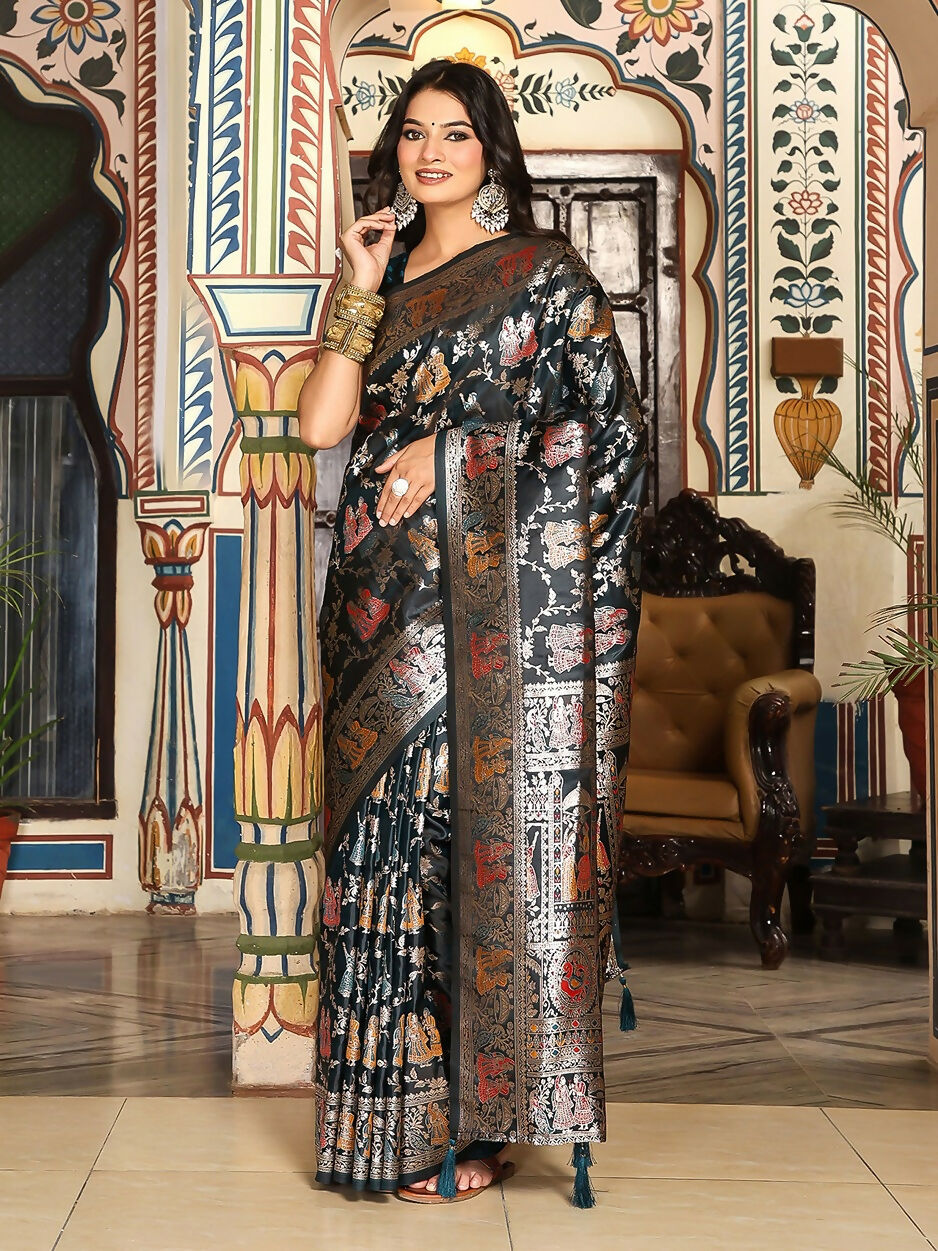 Shree Shyam Fashion Turquoise Silk Saree | Grocsy